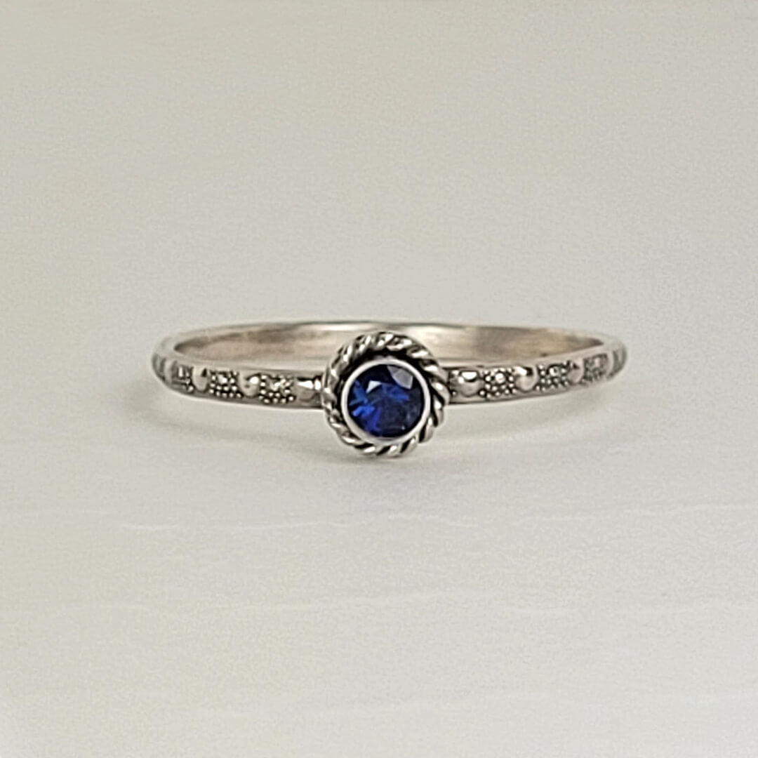 Vintage Style Sapphire September Birthstone Ring in Sterling Silver