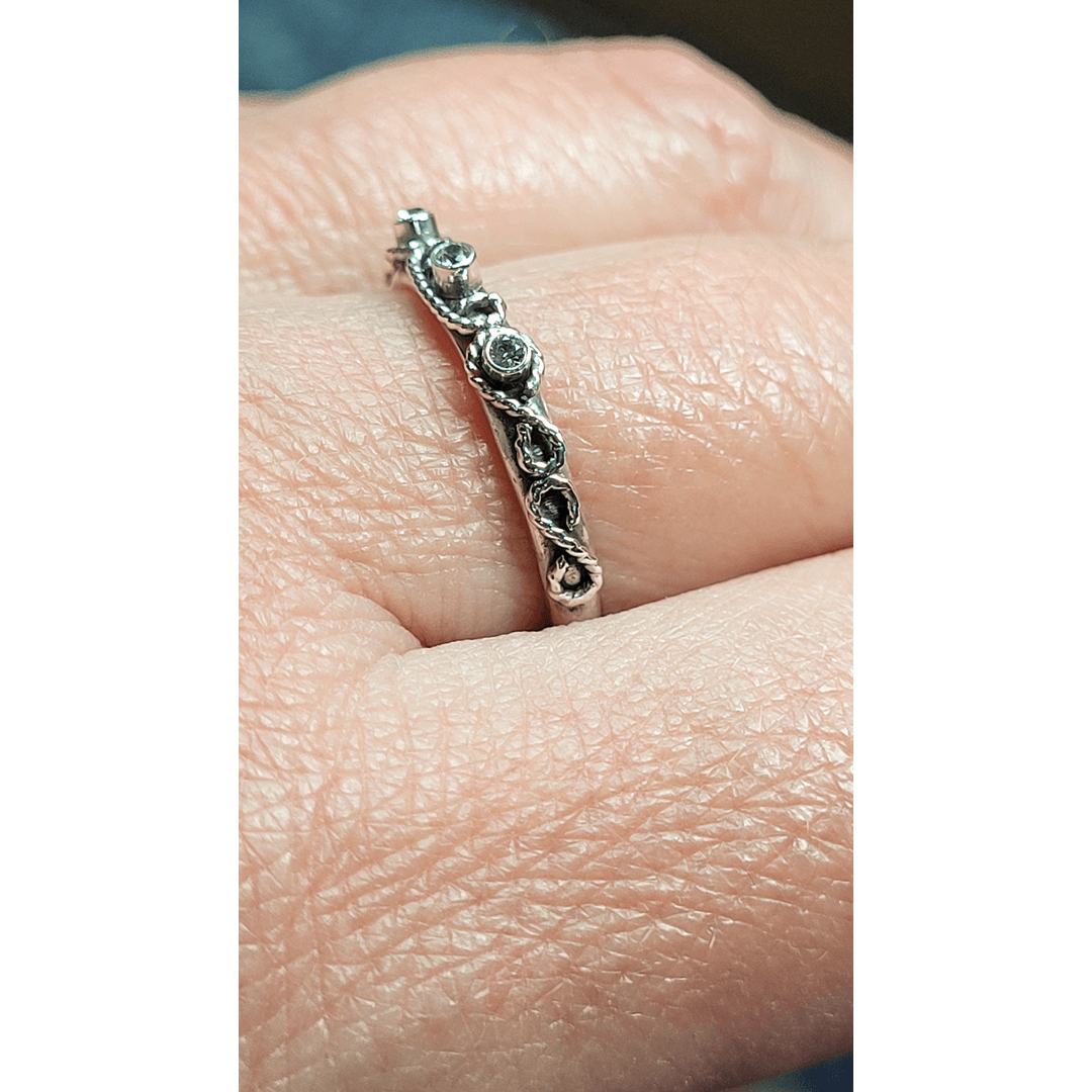 Scrollwork Ring with White Sapphires Oxidized Sterling Silver