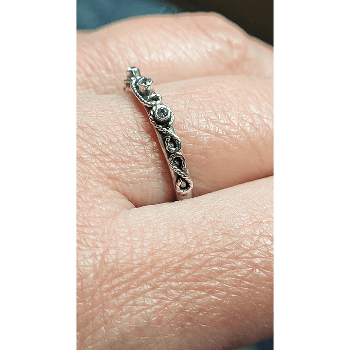 Scrollwork Ring with White Sapphires Oxidized Sterling Silver
