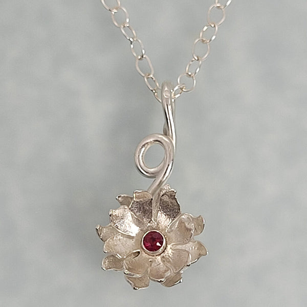 lily flower jewelry Water Lily Necklace with Ruby, Sterling Silver