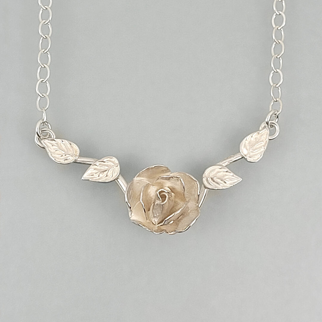 White Rose Necklace in Sterling Silver