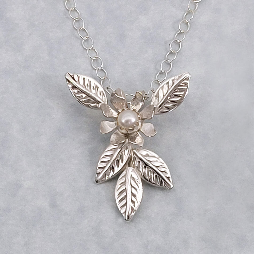 Wild Flower Pendant Necklace in Sterling Silver with Freshwater Pearl