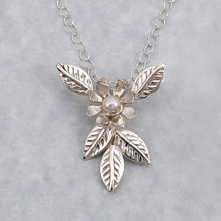 Wild Flower Pendant Necklace in Sterling Silver with Freshwater Pearl