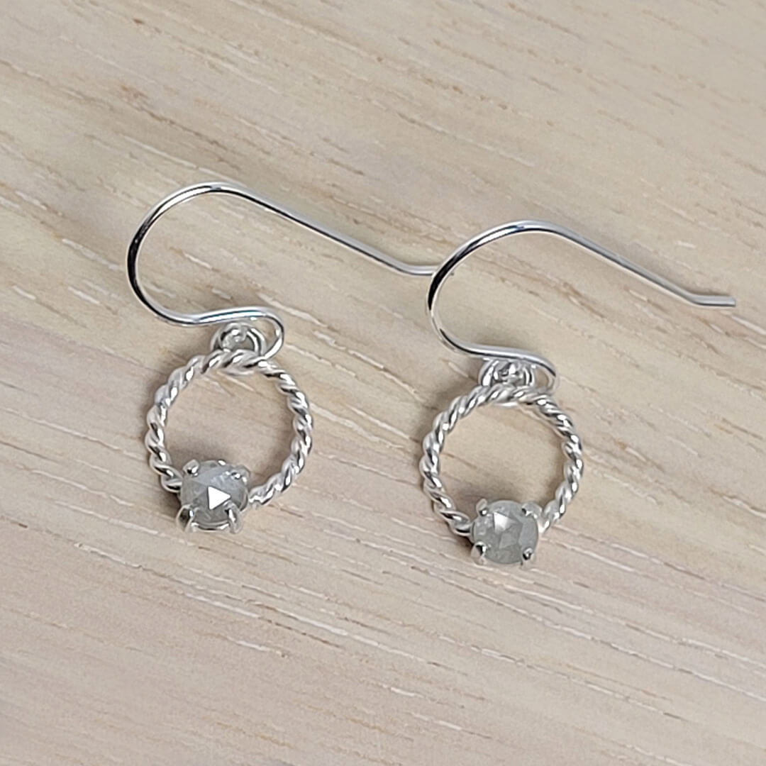 Light Gray Milky Diamond Drop Earrings in Sterling Silver