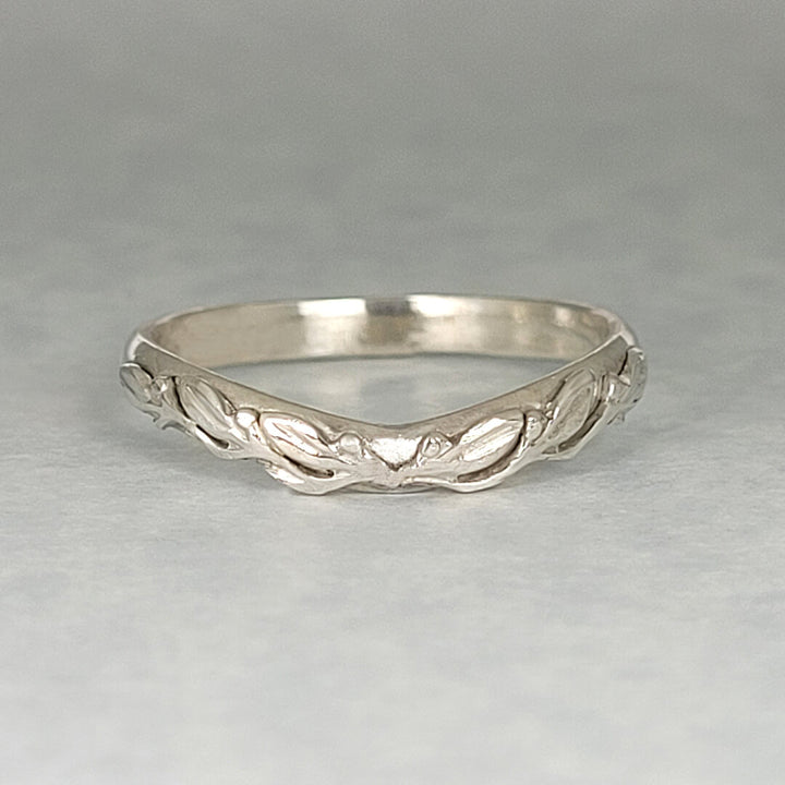 Wild Thyme Leaf Curved Wedding Band in Sterling Silver