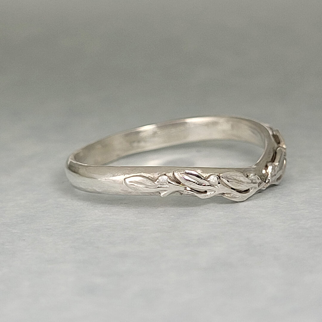 Wild Thyme Leaf Curved Wedding Band in Sterling Silver