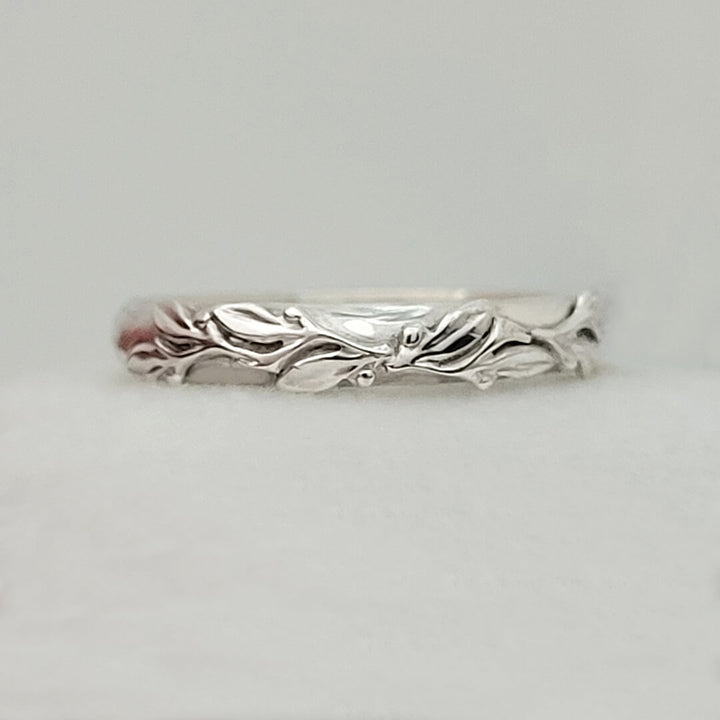 Wild Thyme Leaf Wedding Band in Sterling Silver