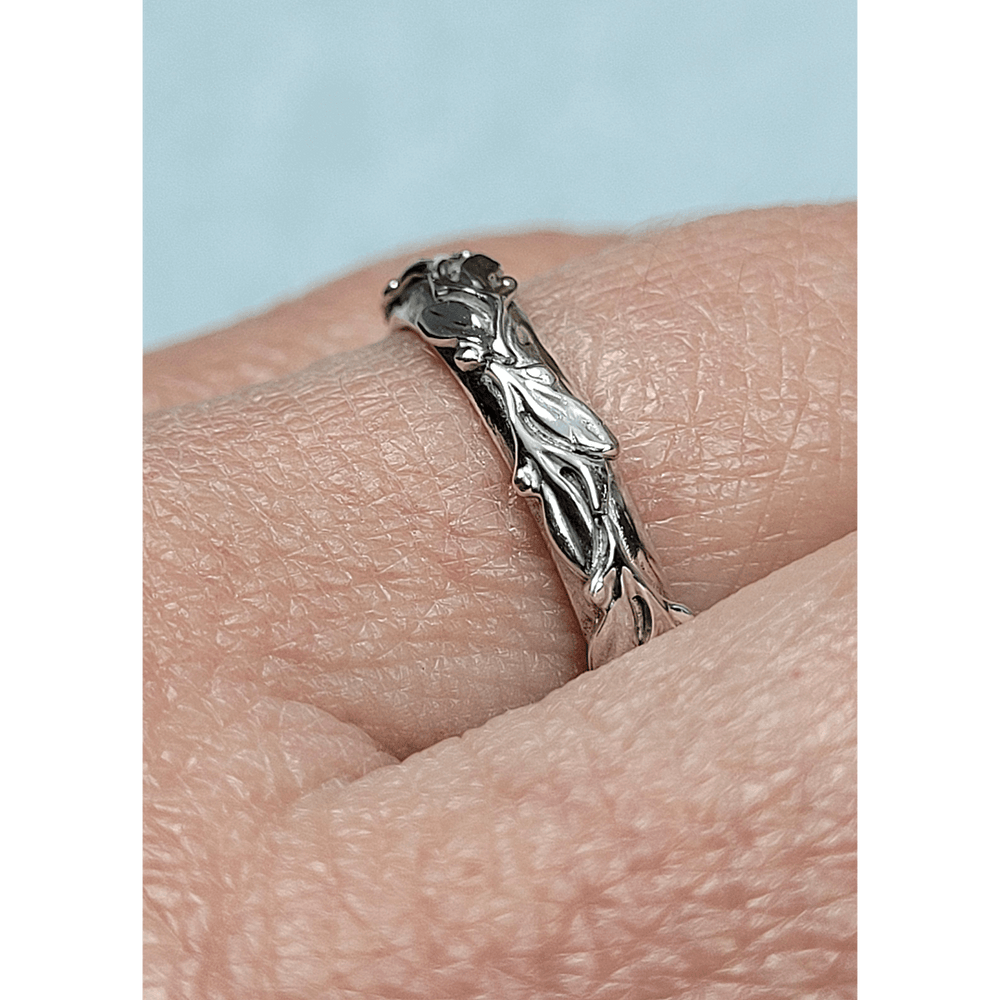 Wild Thyme Leaf Wedding Band in Sterling Silver