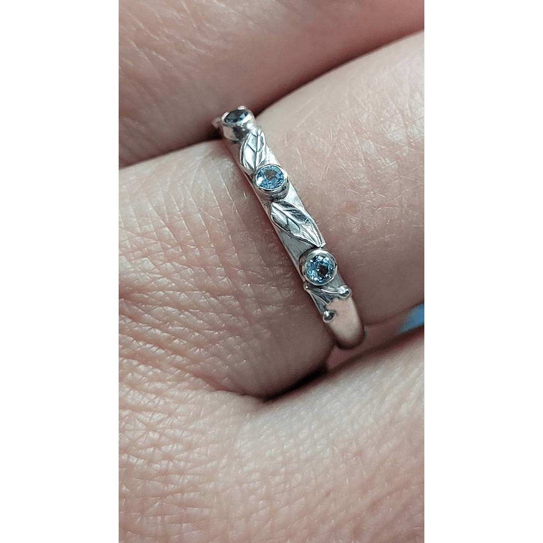 Willow Leaf Swiss Blue Topaz Wedding Band in Sterling Silver