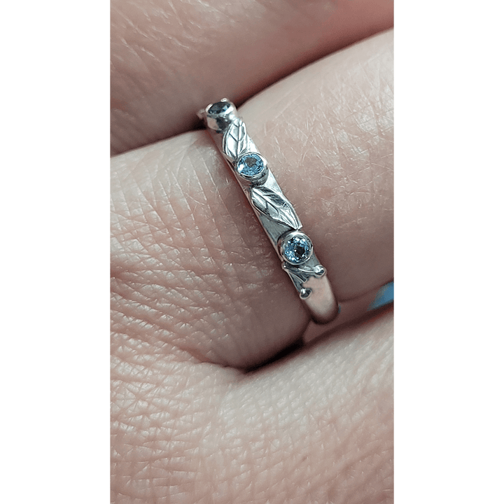 Willow Leaf Swiss Blue Topaz Wedding Band in Sterling Silver