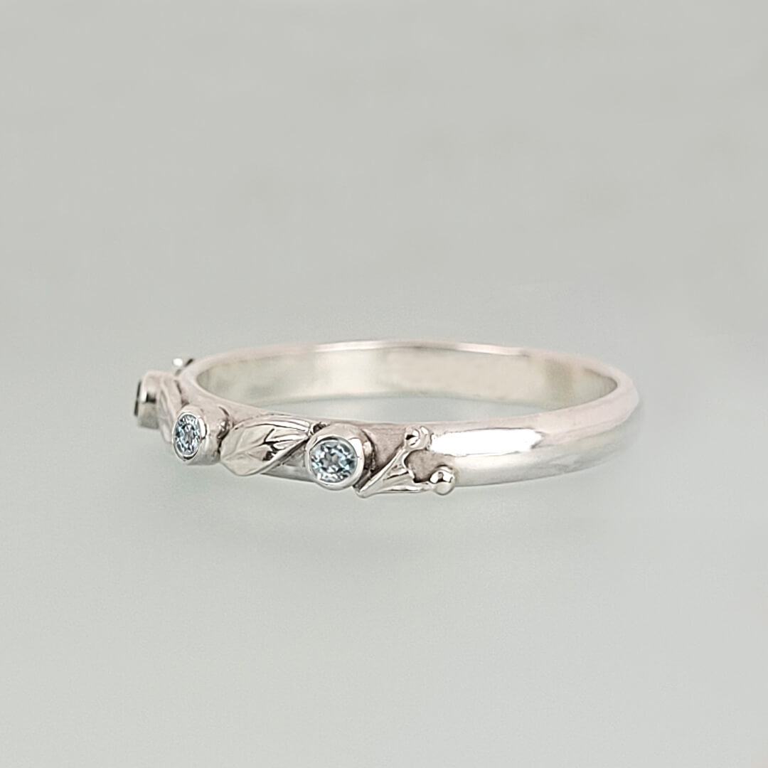 Willow Leaf Swiss Blue Topaz Wedding Band in Sterling Silver