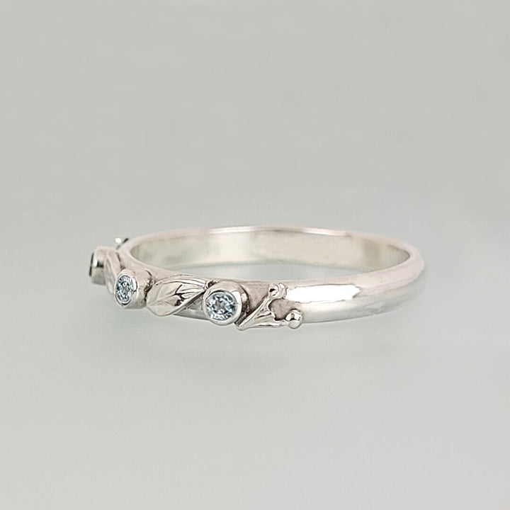 Willow Leaf Swiss Blue Topaz Wedding Band in Sterling Silver
