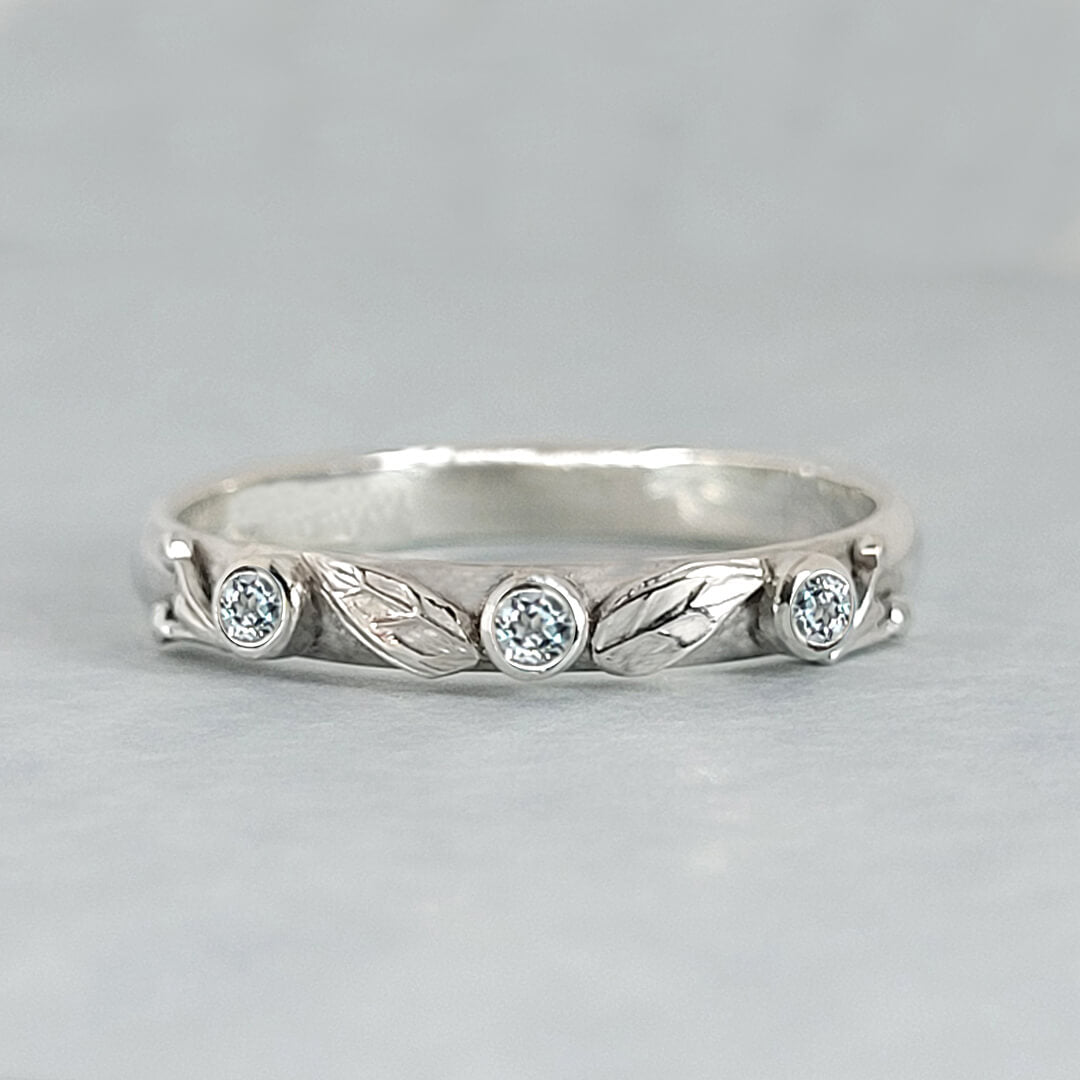 Willow Leaf Swiss Blue Topaz Wedding Band in Sterling Silver