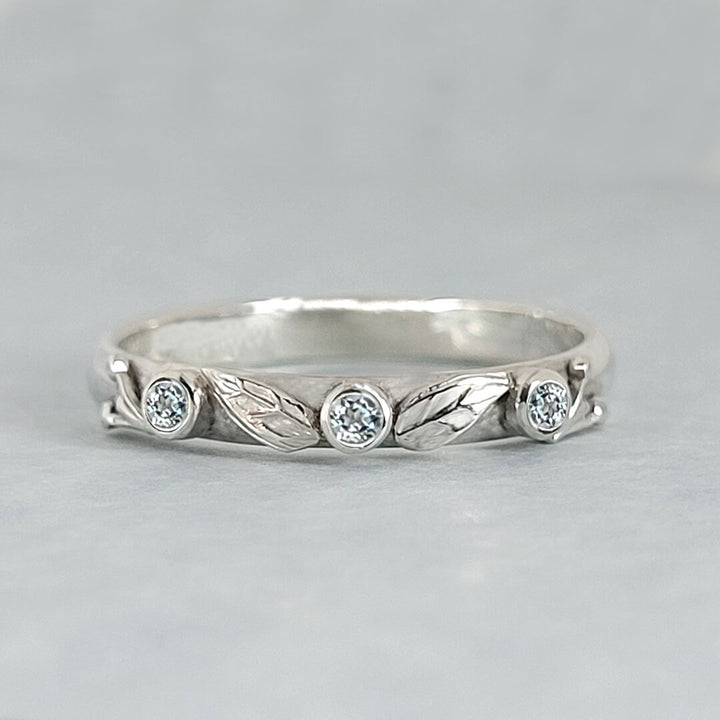 Willow Leaf Swiss Blue Topaz Wedding Band in Sterling Silver