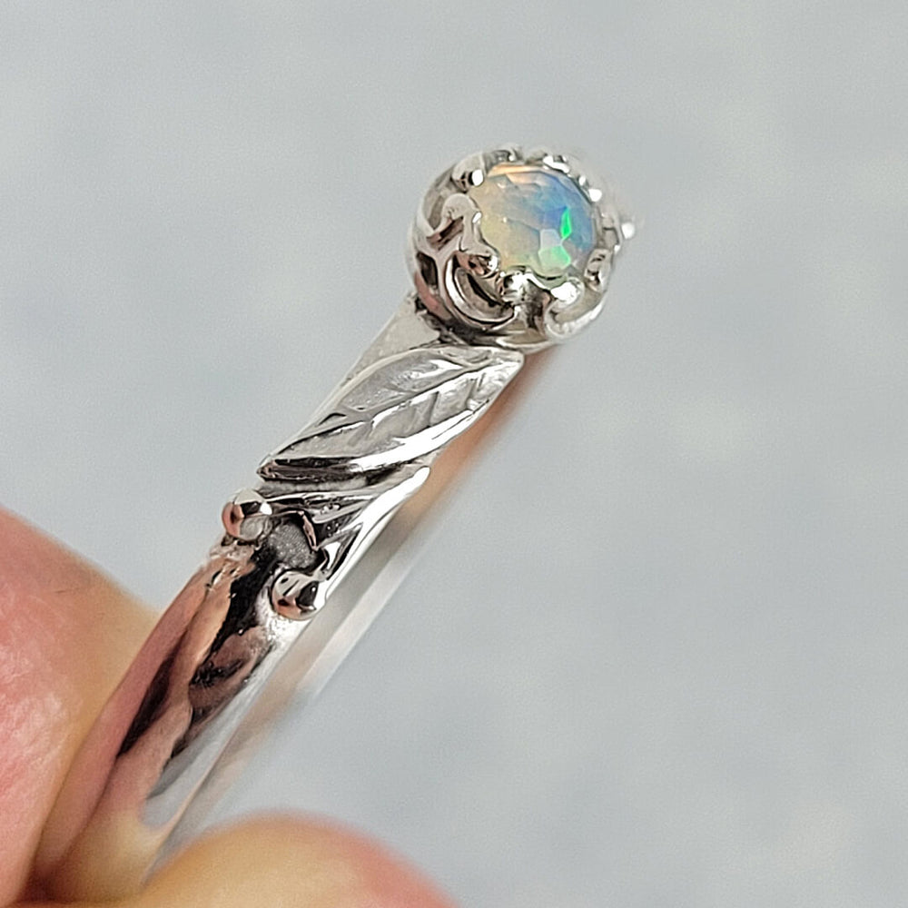 Willow Leaf Opal Engagement Ring in Sterling Silver