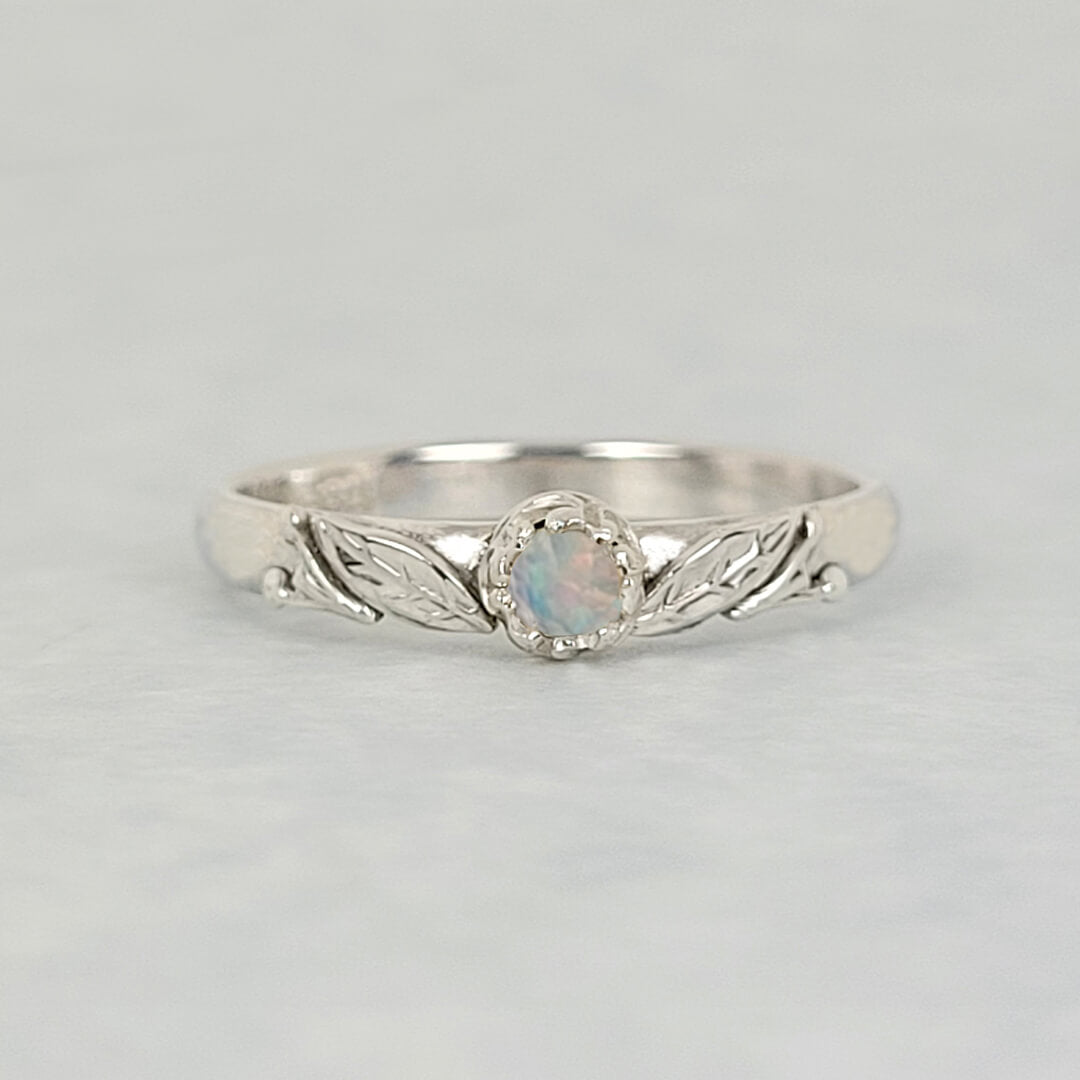 Willow Leaf Opal Engagement Ring in Sterling Silver