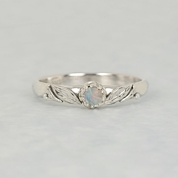 Willow Leaf Opal Engagement Ring in Sterling Silver