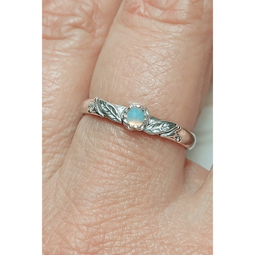 Willow Leaf Opal Engagement Ring in Sterling Silver