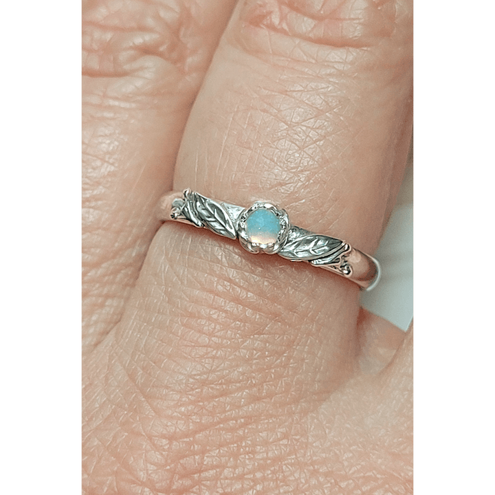 Willow Leaf Opal Engagement Ring in Sterling Silver