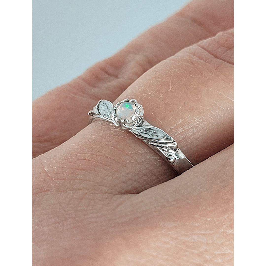 Willow Leaf Opal Engagement Ring in Sterling Silver
