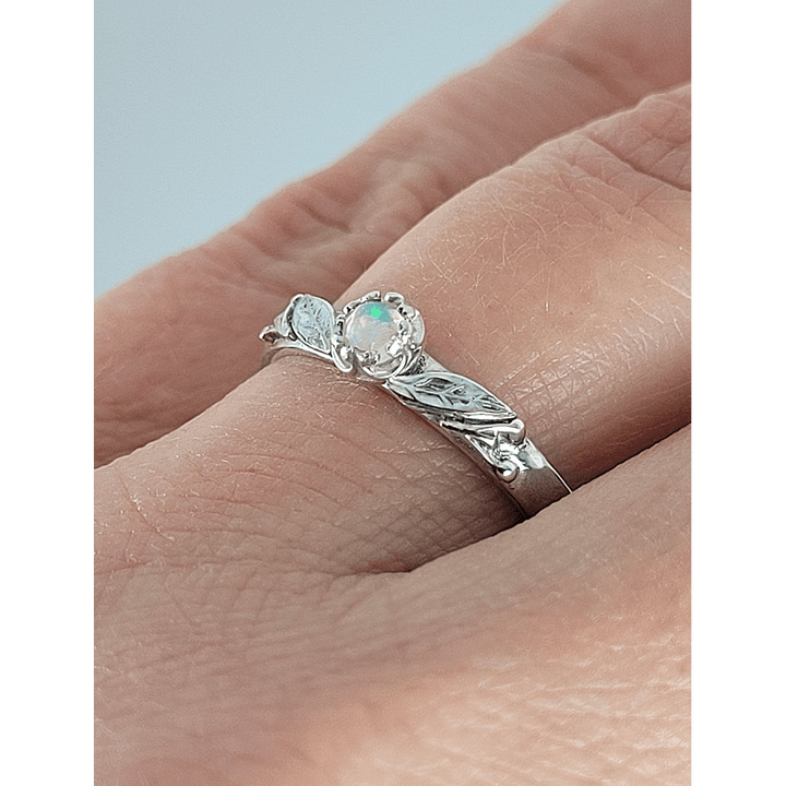 Willow Leaf Opal Engagement Ring in Sterling Silver