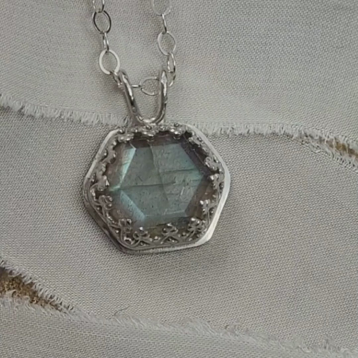 Hexagon Labradorite Necklace in Sterling Silver
