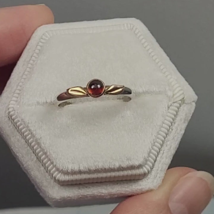 garnet ring with 14kt yellow gold leaves