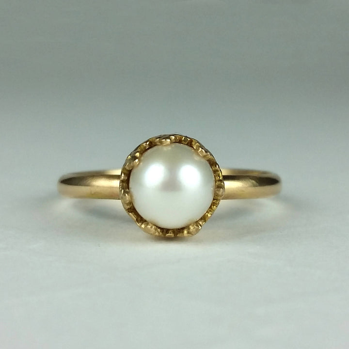 vintage style pearl engagement ring 14kt gold