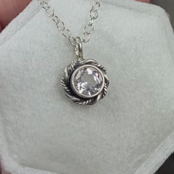 vintage style white topaz pendant necklace in sterling silver