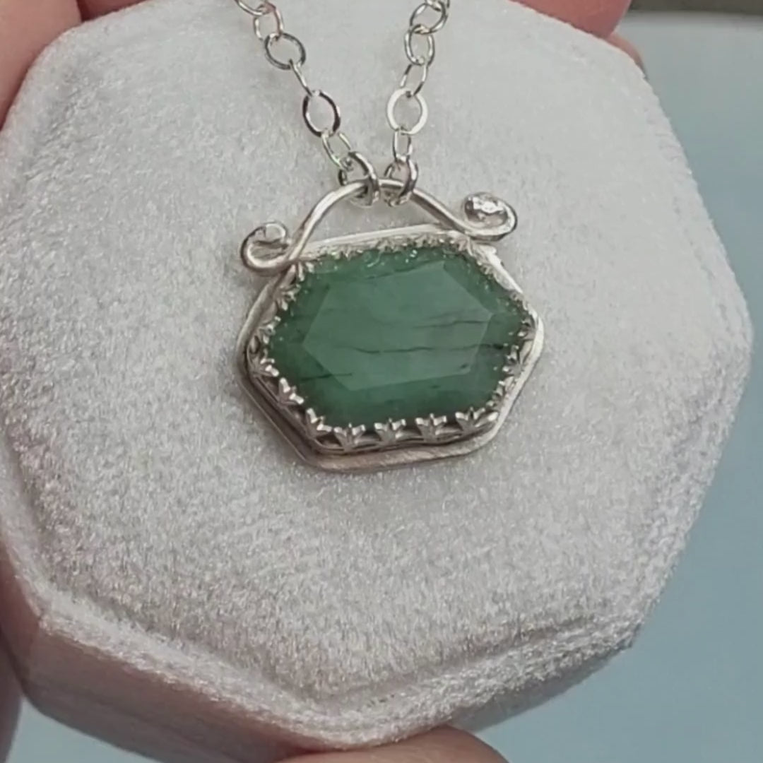 Hexagon Emerald Necklace in Sterling Silver