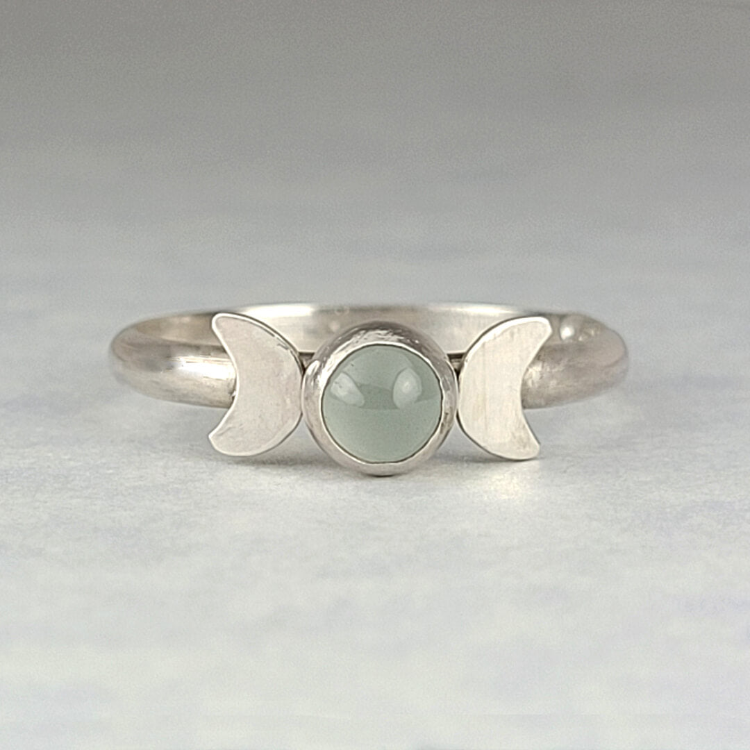 Triple Goddess Moon Ring with Aquamarine