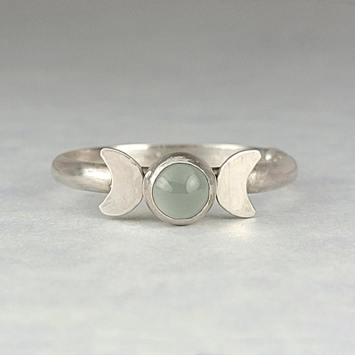 Triple Goddess Moon Ring with Aquamarine