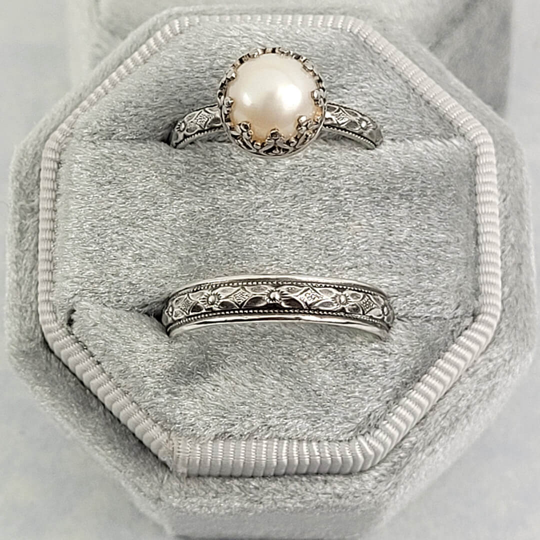 Ring Set Vintage Pearl Wedding Rings Edwardian Vintage Style Pearl
