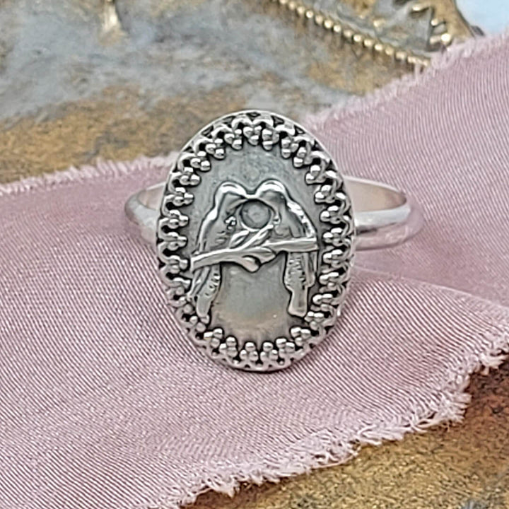 love birds ring in sterling silver, vintage style