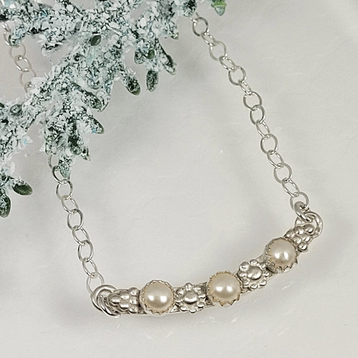 pearl bar necklace in sterling silver, vintage style