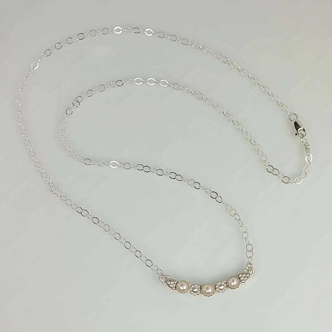 curved pearl bar necklace in sterling silver