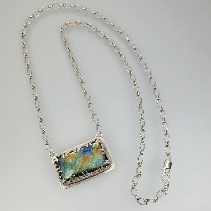 Vintage Style Rainbow Labradorite Necklace in Sterling Silver