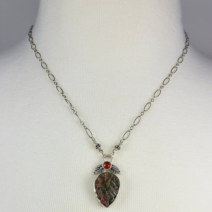 unakite leaf necklace with carnelian