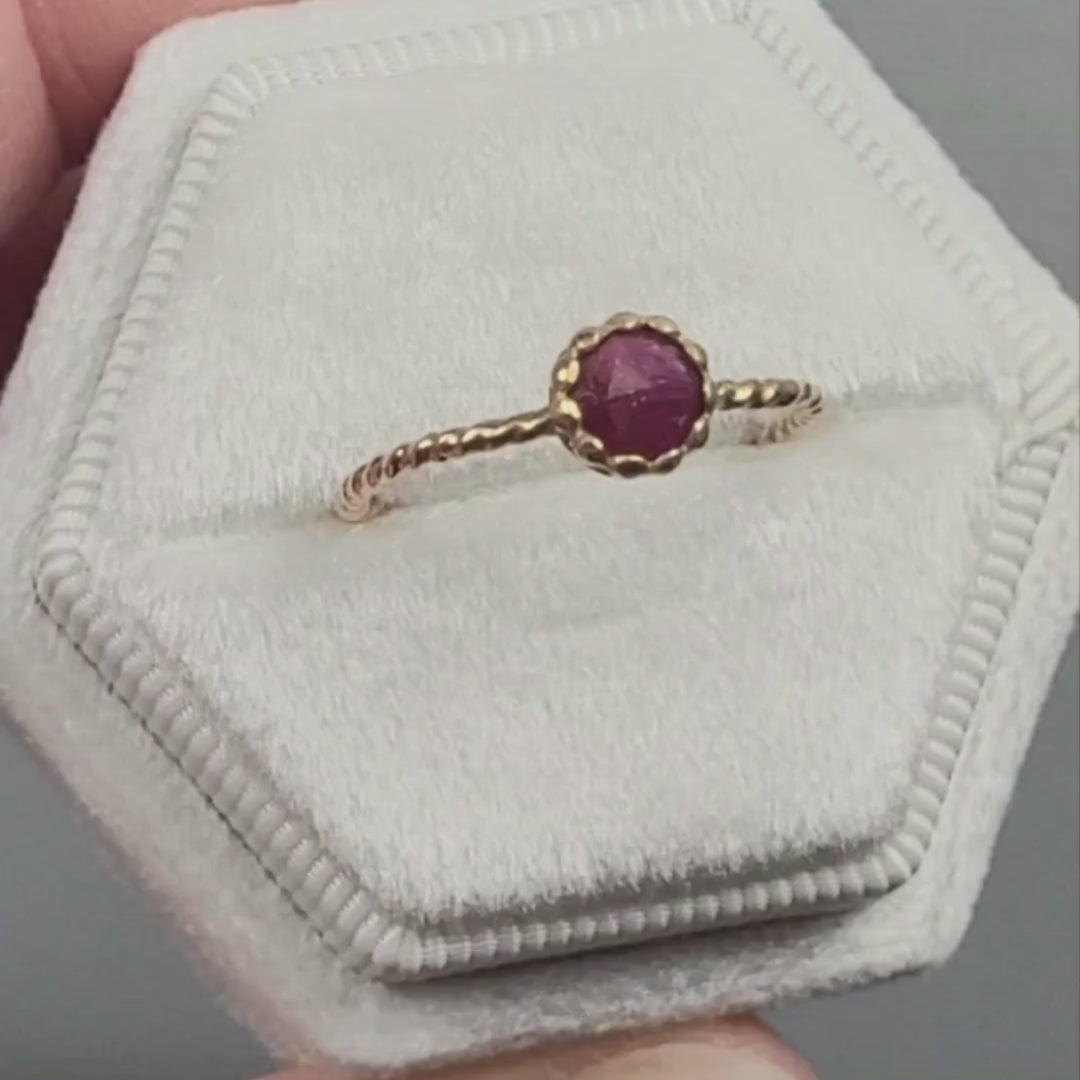 Rose cut ruby engagement ring in 14kt gold