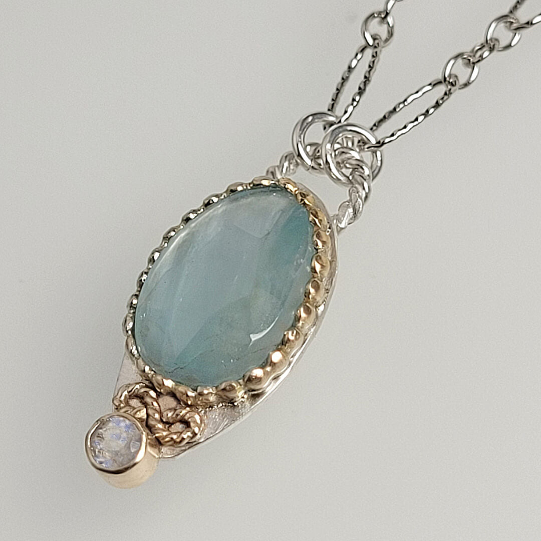 aquamarine and rainbow moonstone pendant necklace