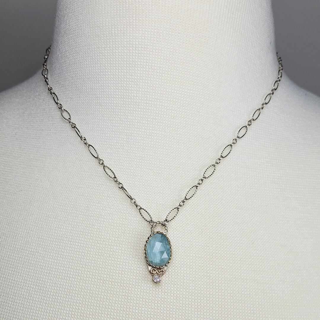aquamarine necklace with rainbow moonstone