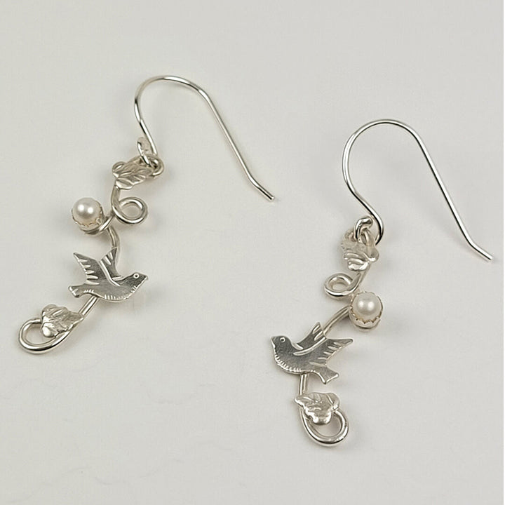 sterling silver dove bird earrings with pearls
