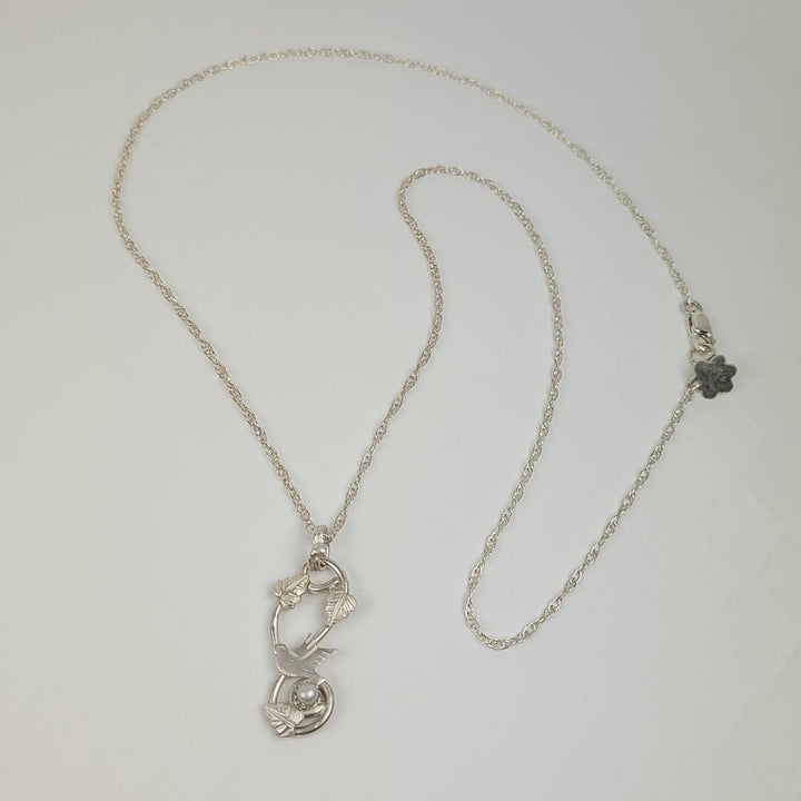 dove bird necklace with pearl in sterling silver