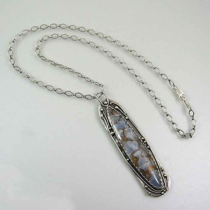 sterling silver blue calcite and bronzite necklace