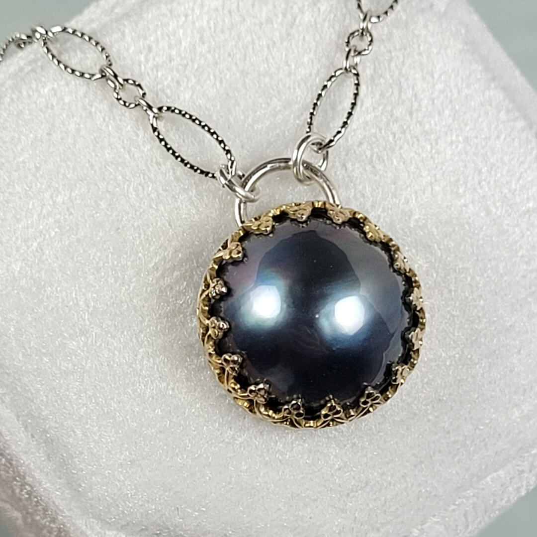 blue mabe pearl pendant necklace vintage style