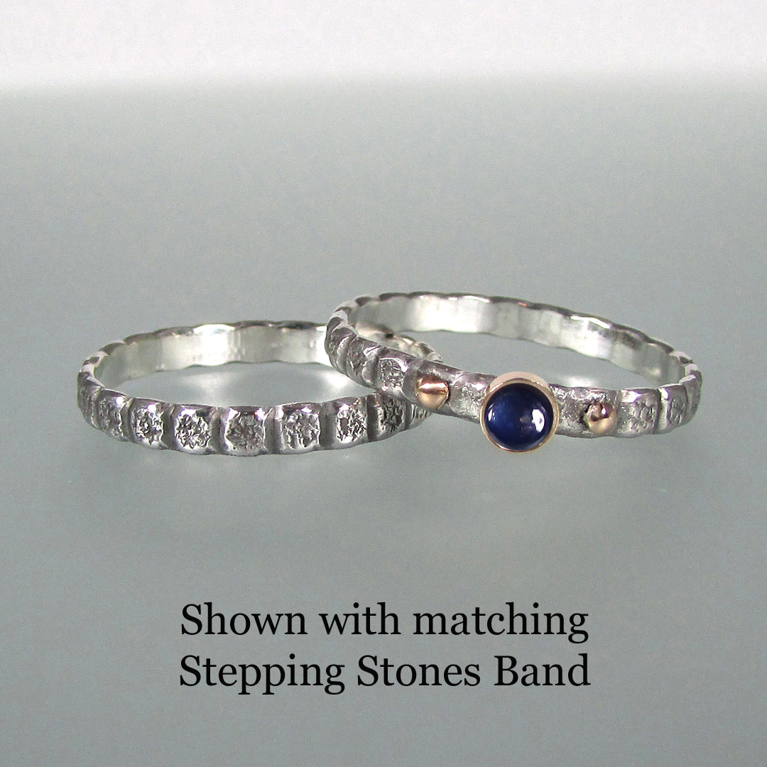 Stepping Stones Blue Sapphire Ring in Sterling Silver with 14kt Gold Setting with matching band