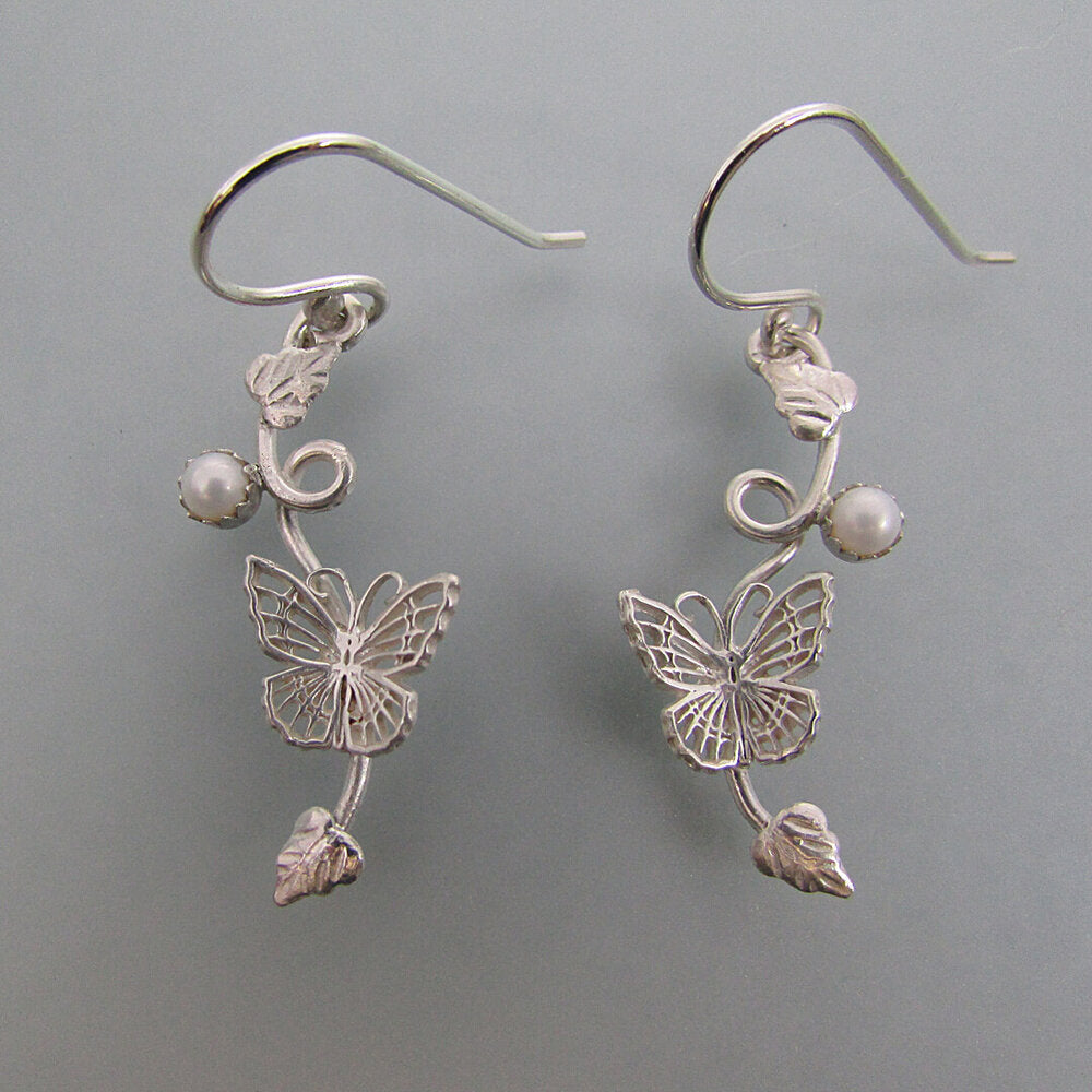filigree butterfly earrings with pearls