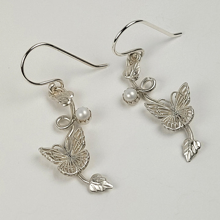 sterling silver butterfly earrings with pearls
