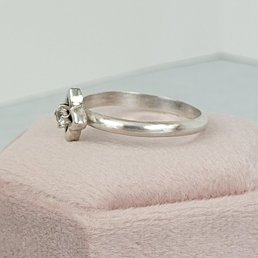 white sapphire ring in sterling silver