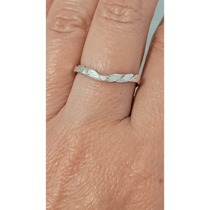 Leaf Curved Wedding Band in Sterling Silver